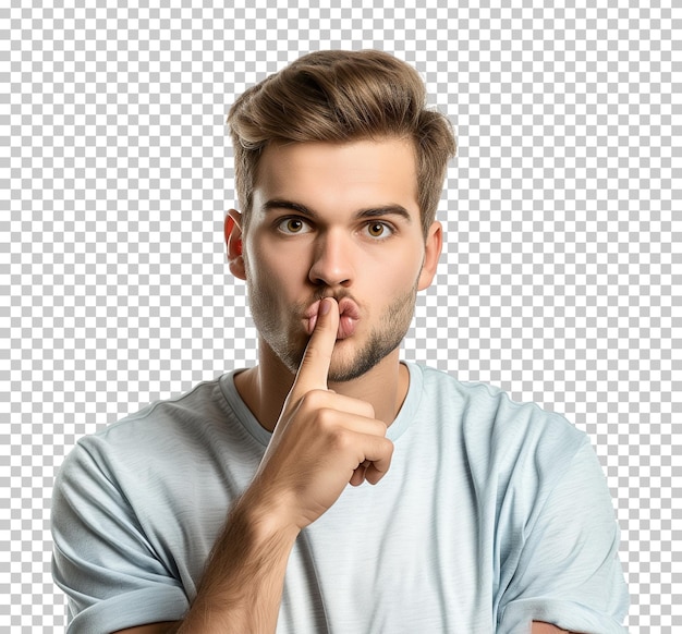 Man Shush Silence Gesture Isolated on Transparent Background