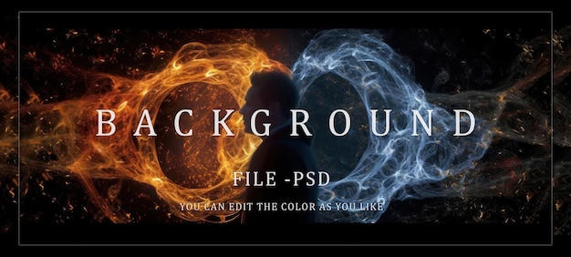 PSD man silhouetted by fire and ice