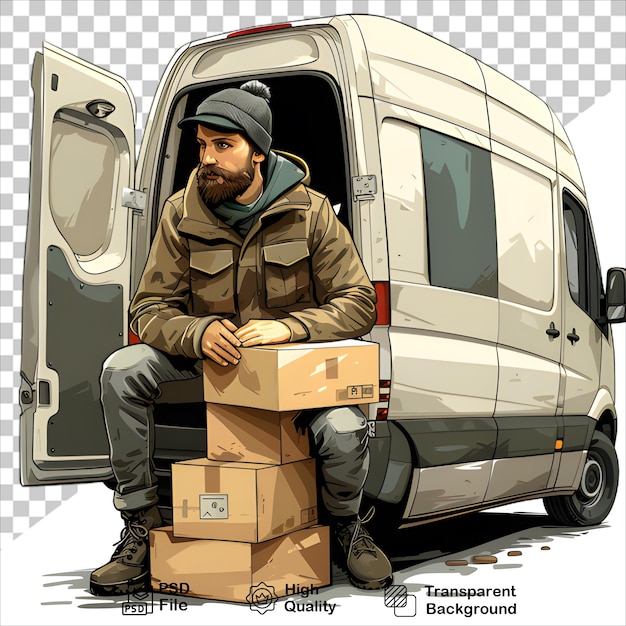 PSD a man sits on a box