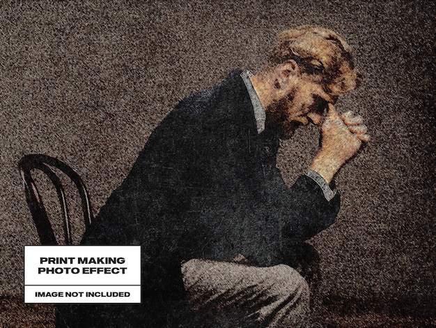 A man sits in a chair with a sign that says'don't making a photo effect '