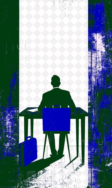 PSD a man sitting at a desk with a blue and green picture of a man sitting at a desk