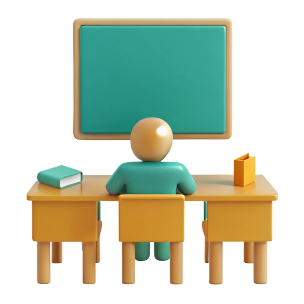 a man sitting at a desk with a green chalkboard that says quot the word quot on it