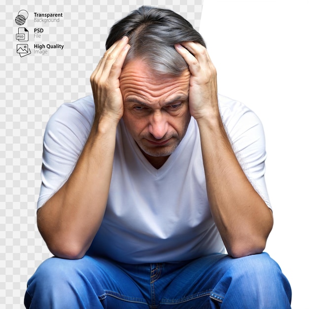 Man Sitting on Ground With Hands on Head