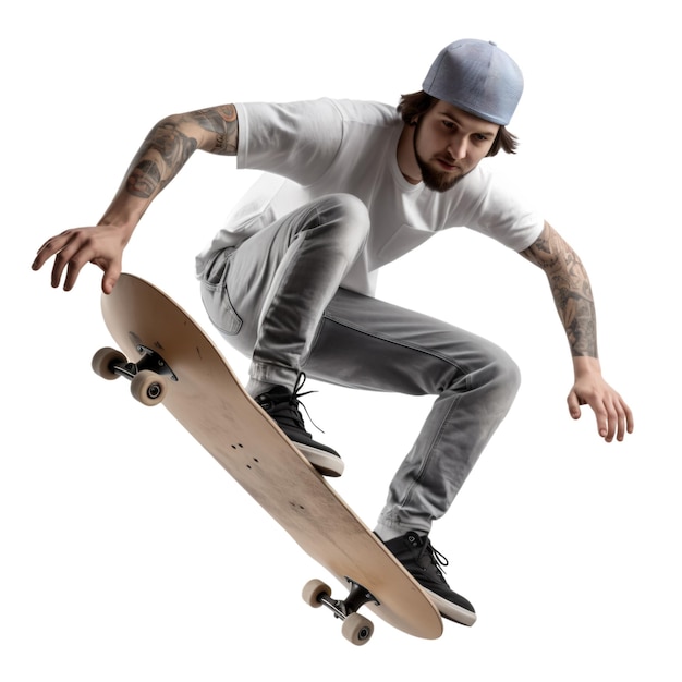 Man on a skateboard jumping on white background ai generated image