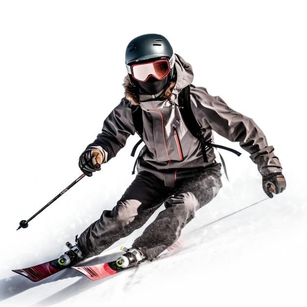 Man on a ski in motion on white background ai generated image