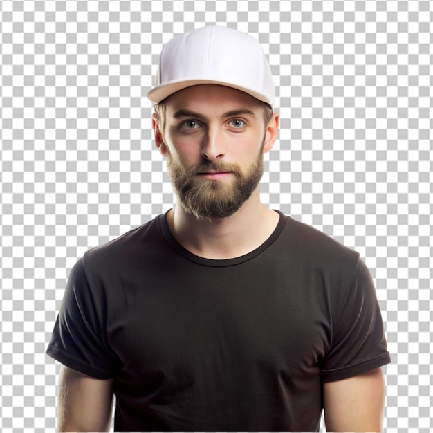 A man smiling wearing cap isolated on transparent background