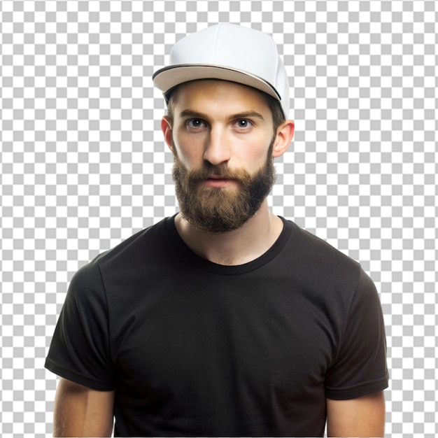 A man smiling wearing cap isolated on transparent background