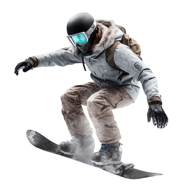 Man on a snowboard in motion on white background ai generated image