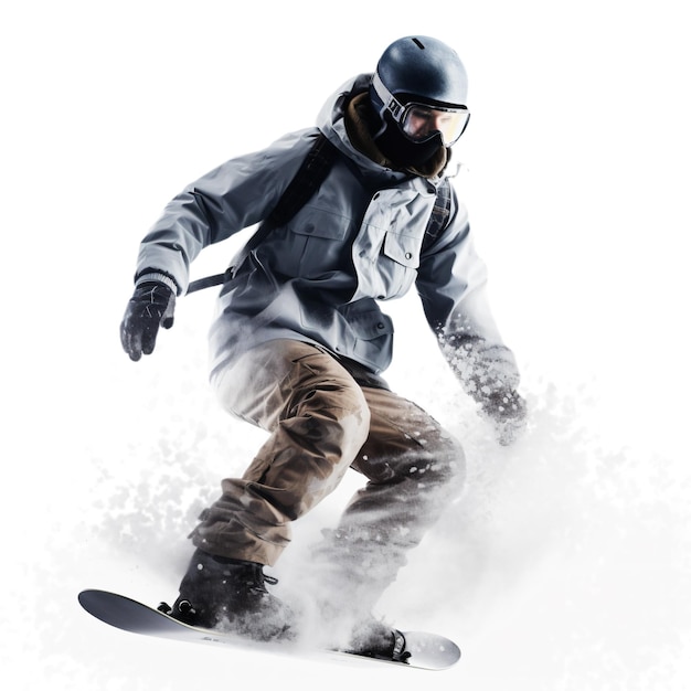 Man on a snowboard in motion on white background ai generated image