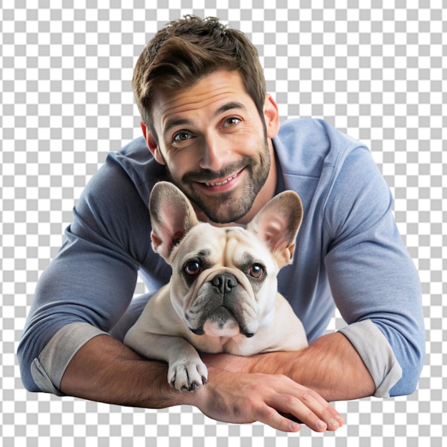 man spending a lazy afternoon with his dog on transparent background