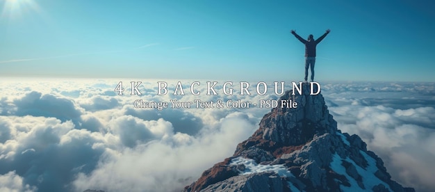 Man Standing on Top of Mountain with Clouds