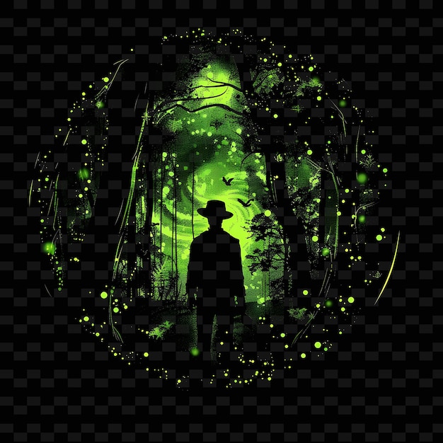 PSD a man stands in a forest with a green circle with a green background