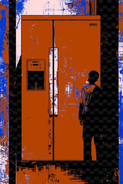 PSD a man stands in front of a orange door that says no parking