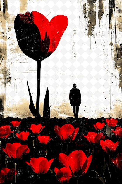 PSD a man stands in front of a red tulip with a red heart in the middle