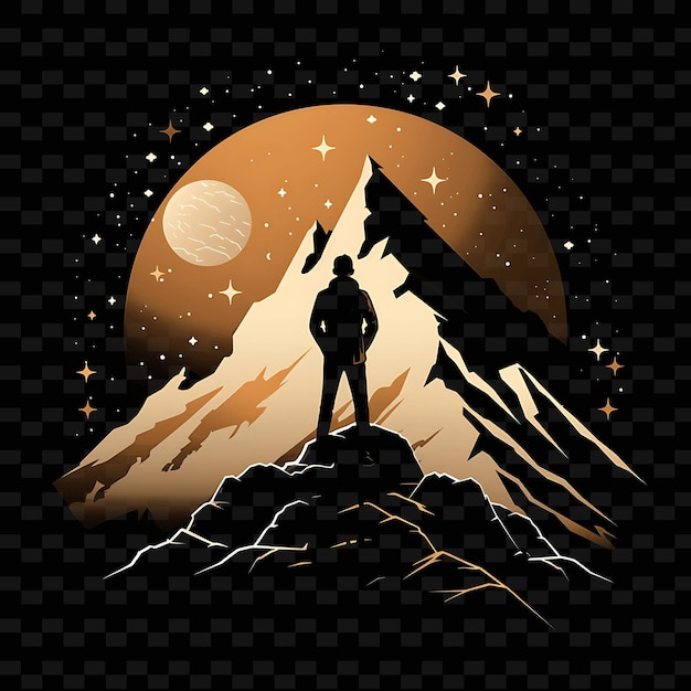 PSD a man stands on a rock in front of a mountain with a moon and stars