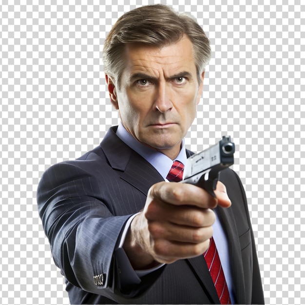 PSD a man in a suit holding a gun on transparent background