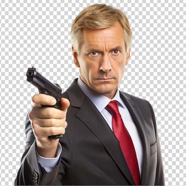 PSD a man in a suit holding a gun on transparent background