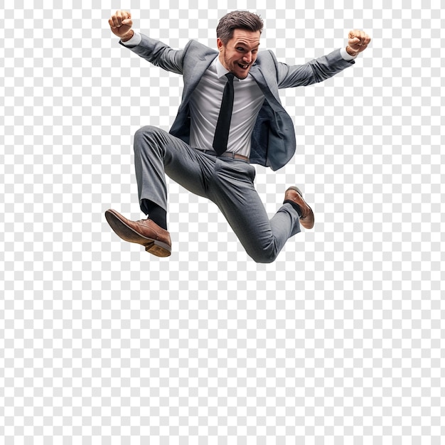 PSD man in suit jumping with joy