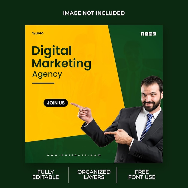 PSD a man in a suit pointing to a digital marketing