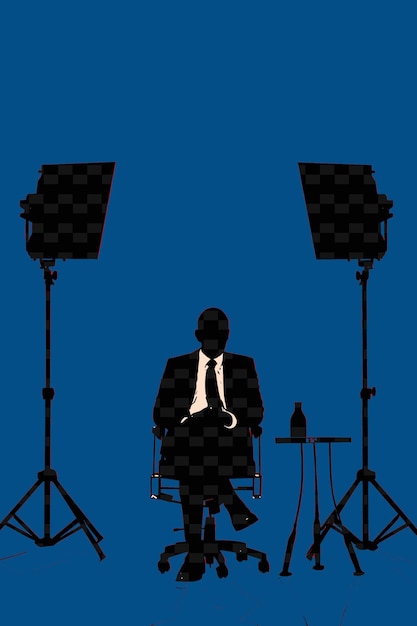 PSD a man in a suit sits in front of a microphone