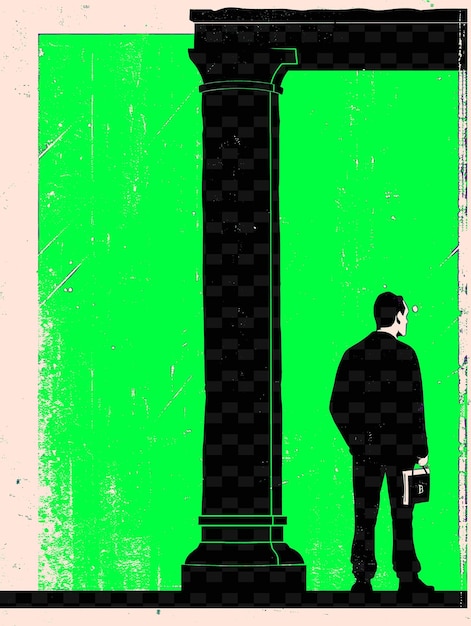 PSD a man in a suit stands in front of a column with a man standing in front of it