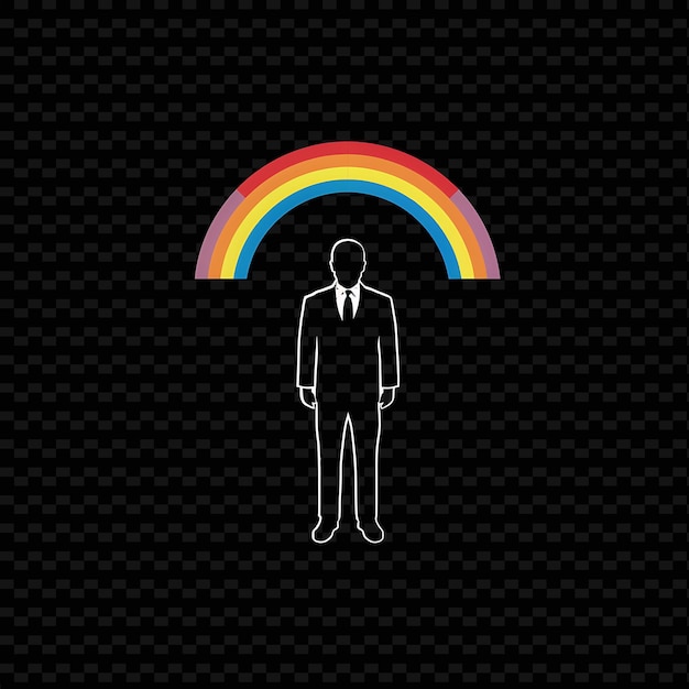 PSD a man in a suit stands in front of a rainbow