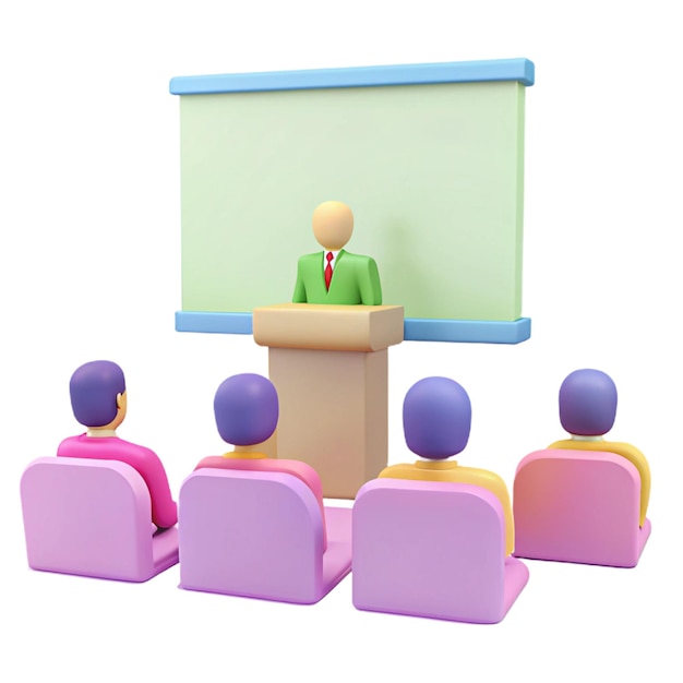 a man in a suit stands behind a podium that says quot he is standing in front of him quot