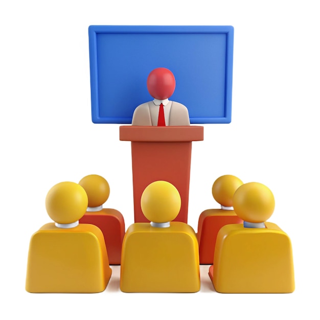 a man in a suit stands behind a podium that says quot he is standing in front of him quot