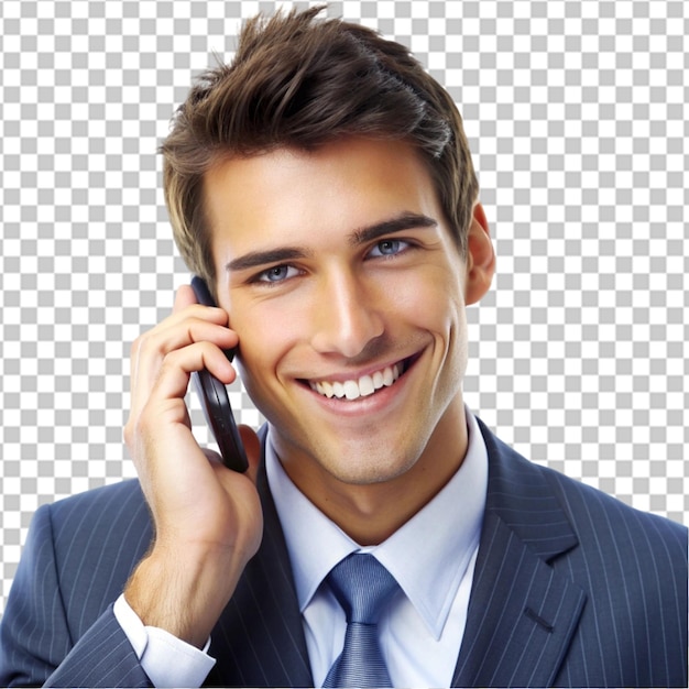 PSD a man in suit talking on phone isolated on transparent background psd file