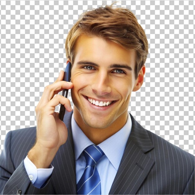 PSD a man in suit talking on phone isolated on transparent background psd file