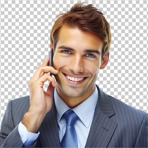 PSD a man in suit talking on phone isolated on transparent background psd file