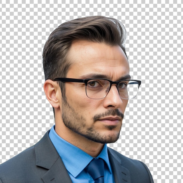 PSD a man in a suit with glasses and a tie isolated on transparent background