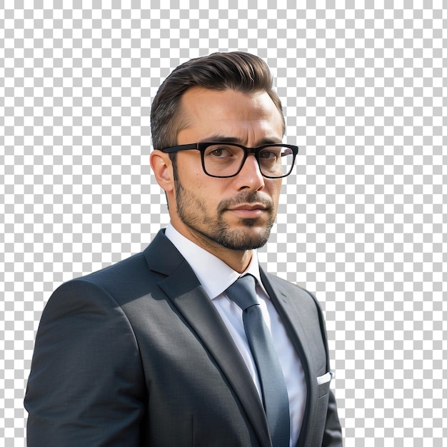 a man in a suit with glasses and a tie Isolated on Transparent Background