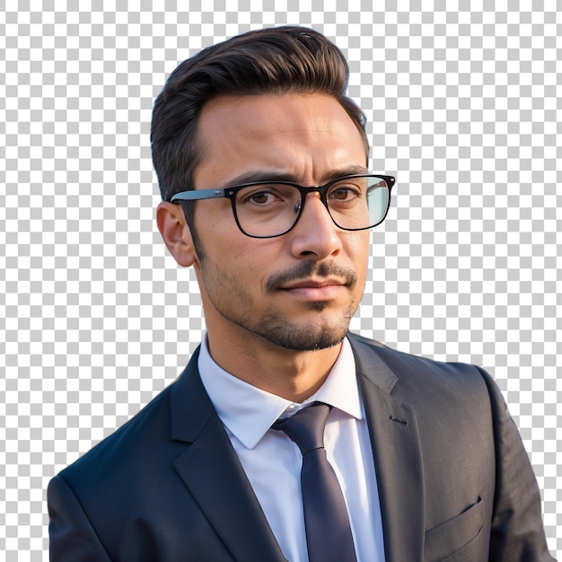 a man in a suit with glasses and a tie Isolated on Transparent Background