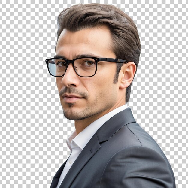 a man in a suit with glasses and a tie Isolated on Transparent Background