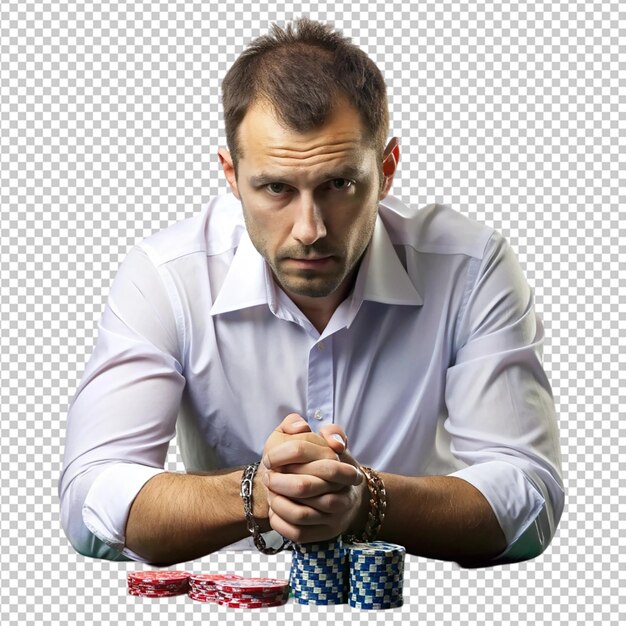 PSD a man in a suit with a poker chips in the