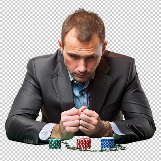 PSD a man in a suit with a poker chips in the