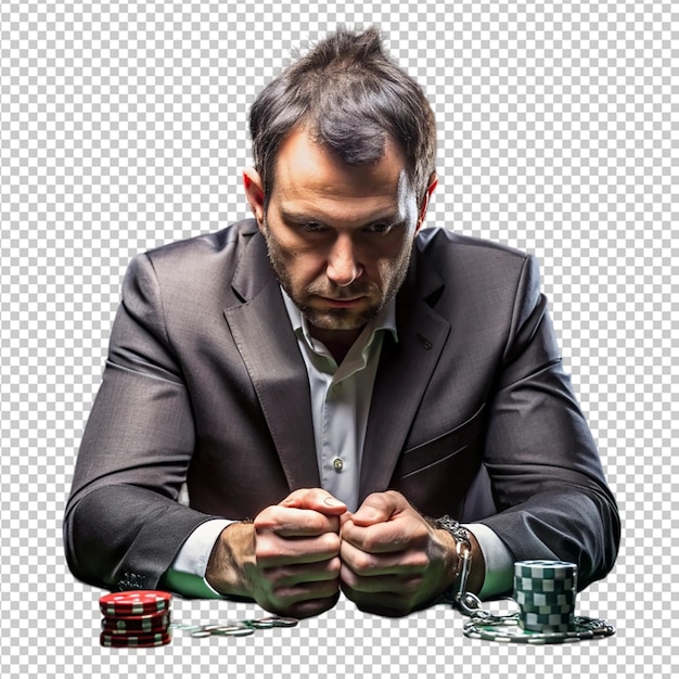 PSD a man in a suit with a poker chips in the