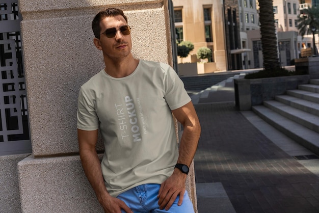 Man T-shirt mockup on street