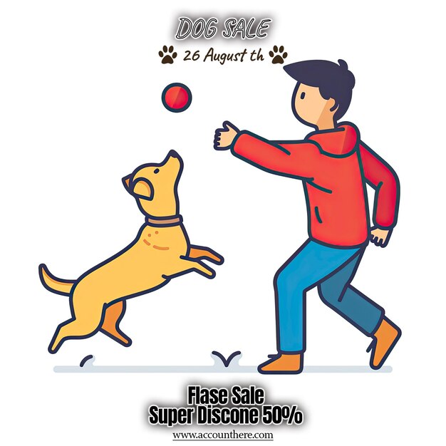 PSD a man throws a ball to a dog that says super free