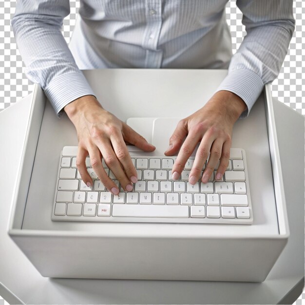 Man using laptop by boxes at home