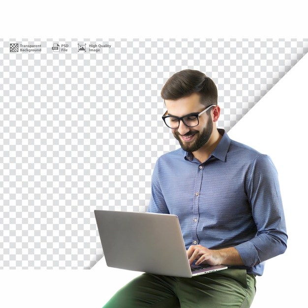 Man using laptop focused on screen