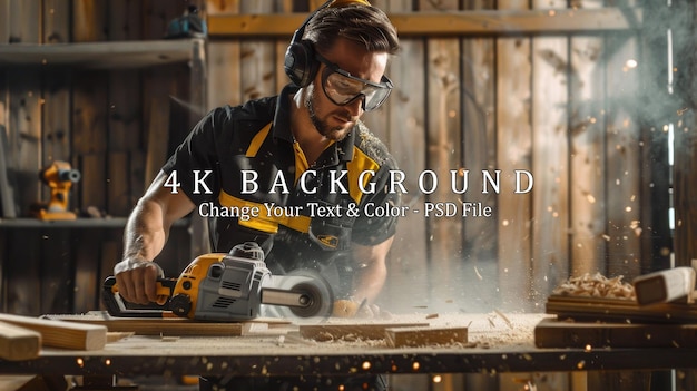 Man Using a Power Sander in Woodworking Workshop