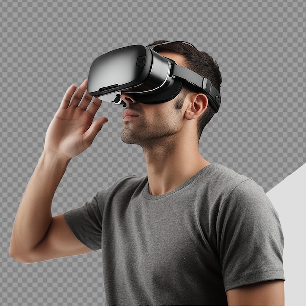 PSD man using vr headset png isolated on transparent background