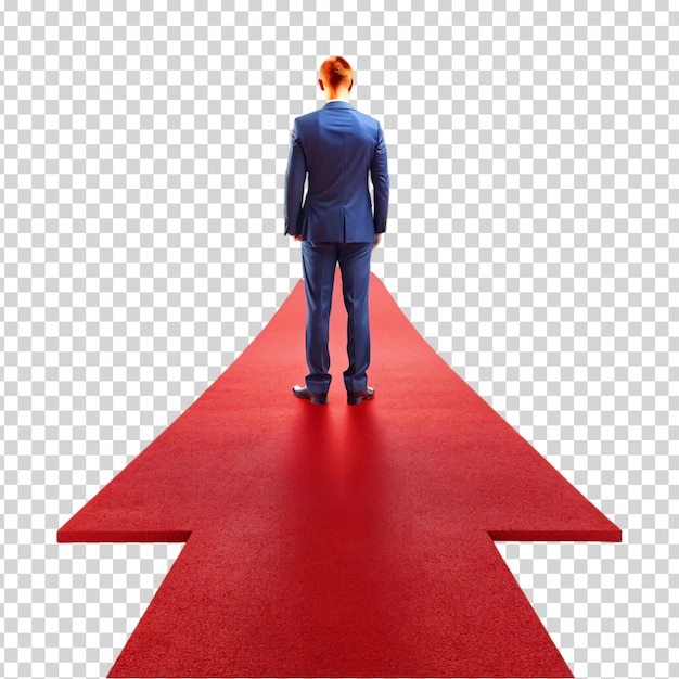 A man walking down a red carpet on transparent background