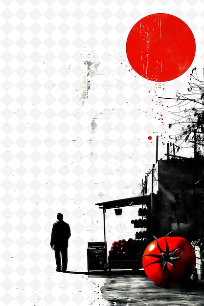 PSD a man walks in front of a wall with a red circle on it