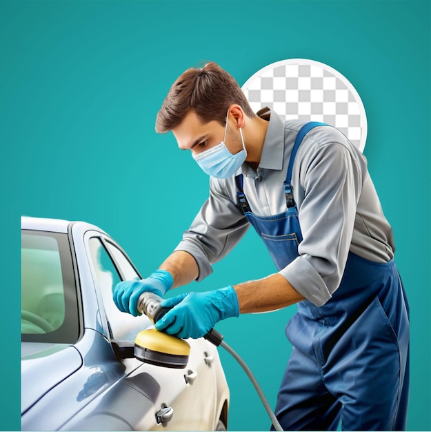 PSD man washing his car in a washing station