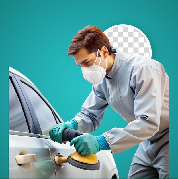 PSD man washing his car in a washing station