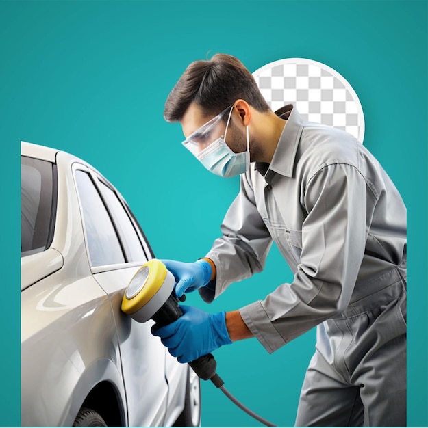 PSD man washing his car in a washing station