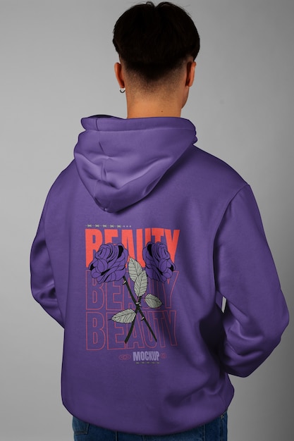 Man wearing back of a sweatshirt mockup